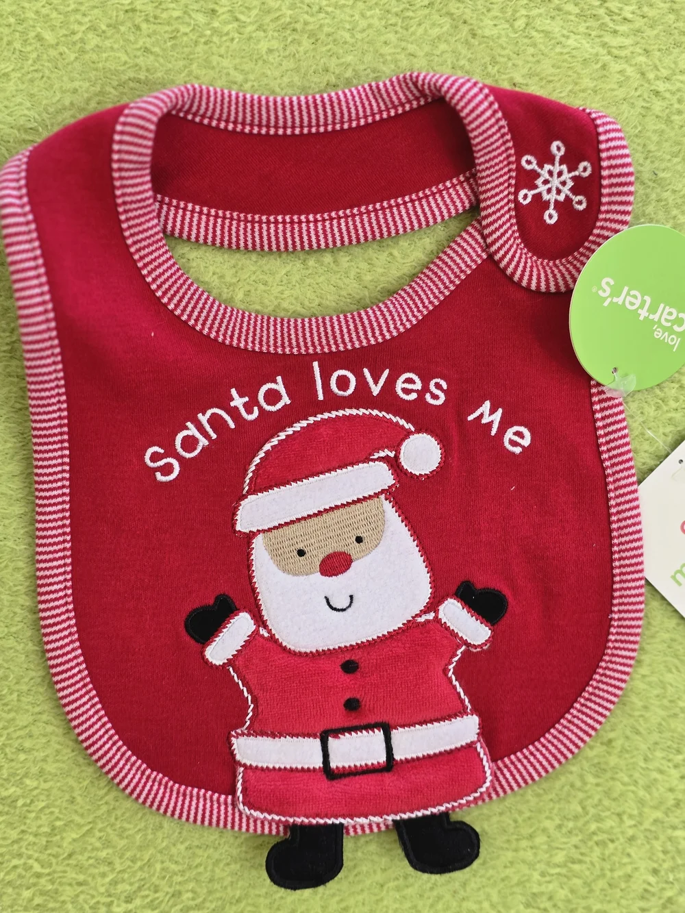 NWT  Baby BOYS & GIRLS  SANTA LOVES ME Red appliqued Santa with Stripe Trim (Q2)